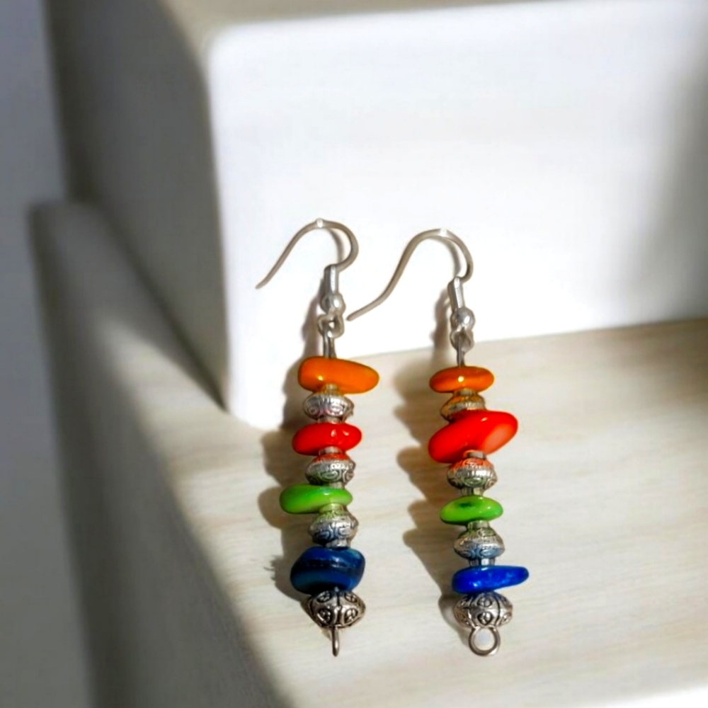 Handmade, unique, gemstone drop earrings approx 2 inches in length